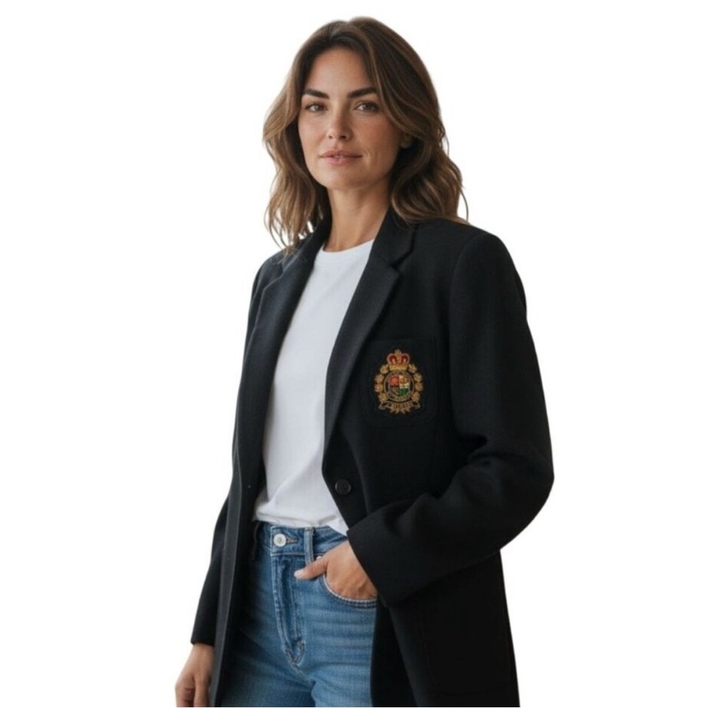 RALPH LAUREN Blazer w/Crest, Black Wool, Size 10 - Picture 3 of 13